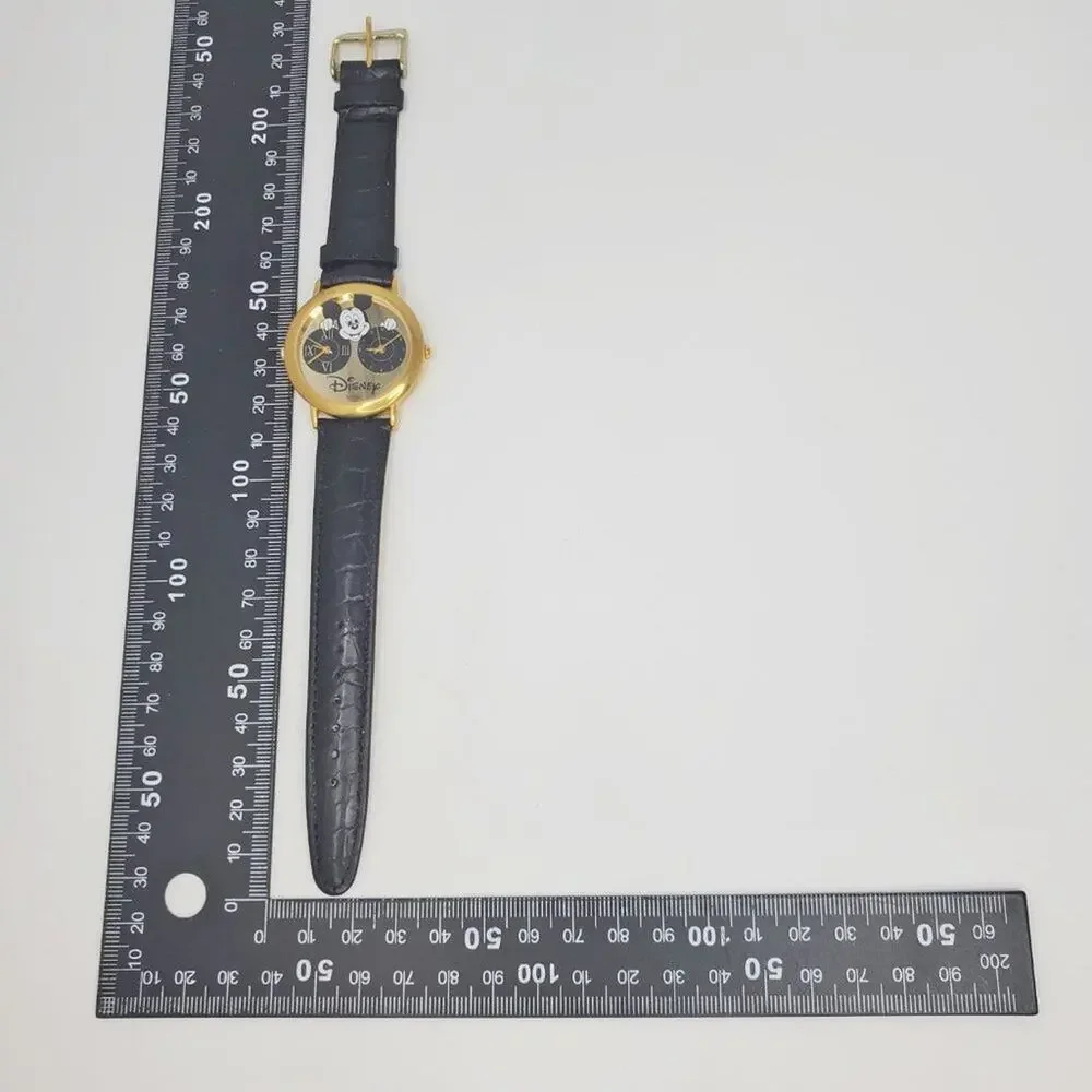 Disney Mickey Mouse Dual Dial Watch Gold Black Band H2F